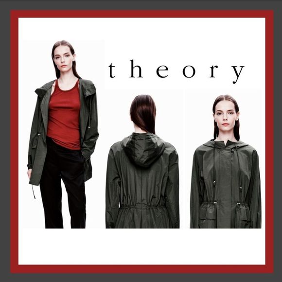 NWT RARE Theory Hunter Green Lightweight Drawstring Waist Full Zip Jacket Size S - Picture 1 of 15